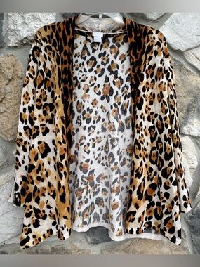 Chicos Cardigan Size 4 (XXL) Leopard Print Lightweight Timeless Chic Casual Bold